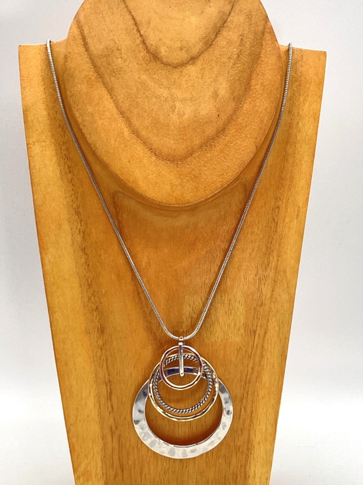 36″ Adjustable Layered Silver-Gold Tone Geometric Pendant Necklace