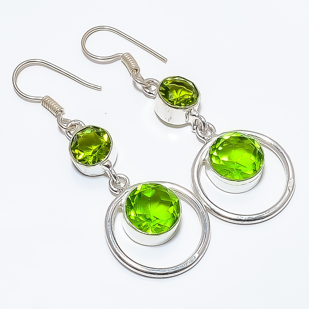 Peridot Gemstone 925 Silver Plated Earring 2.15″ TE7507-1041