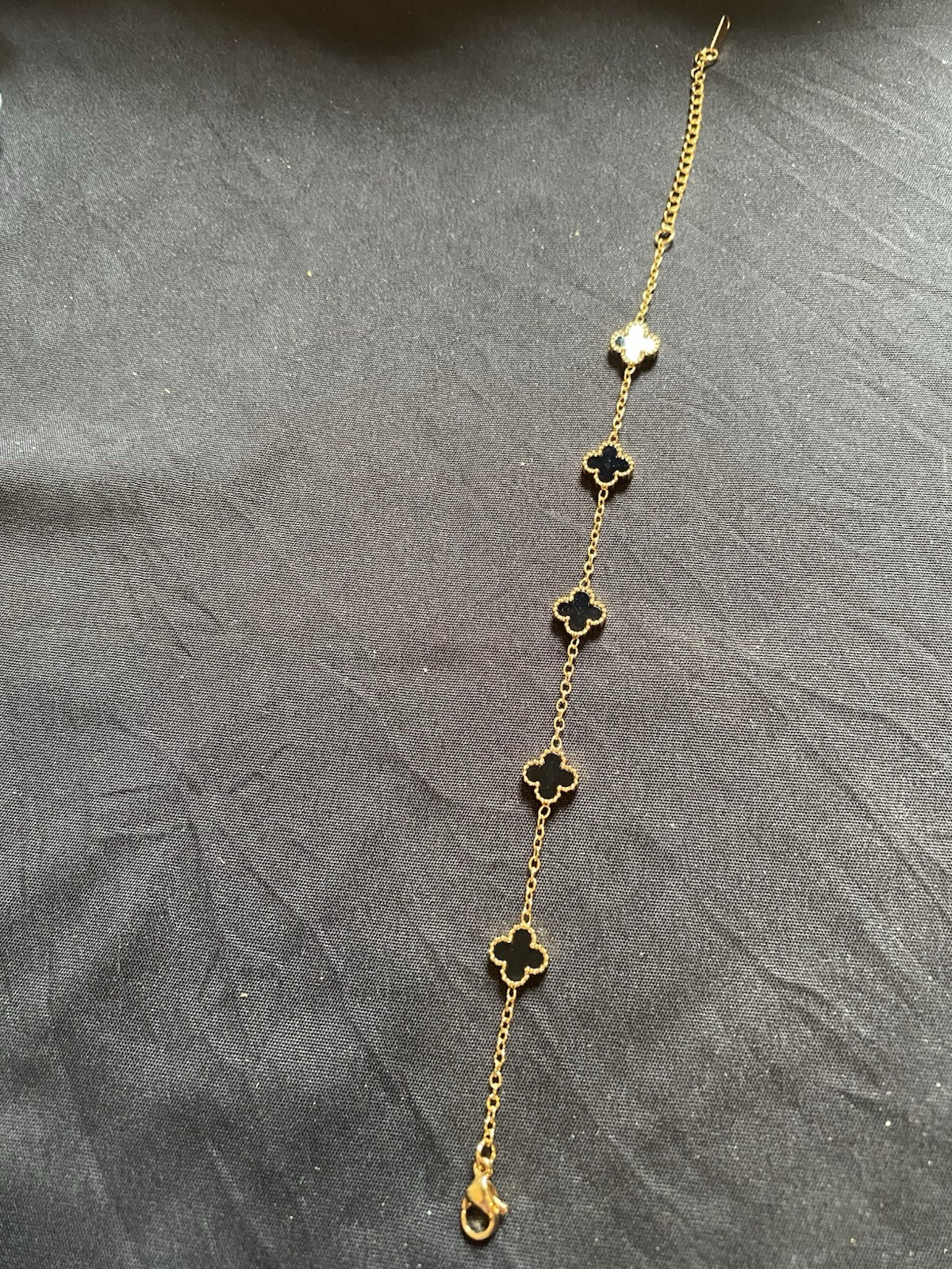 18K Gold Filled Black Flower Anklet 7 Inch + 2 Inch Extender, 7-9”