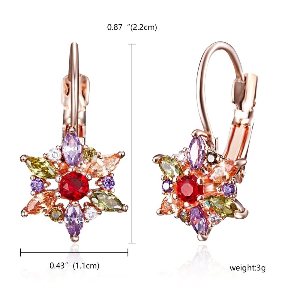 MULTI COLOUR GOLD FILLED FLOWER HOOP EARRINGS MADE WITH SWAROVSKI CRYSTALS HE16