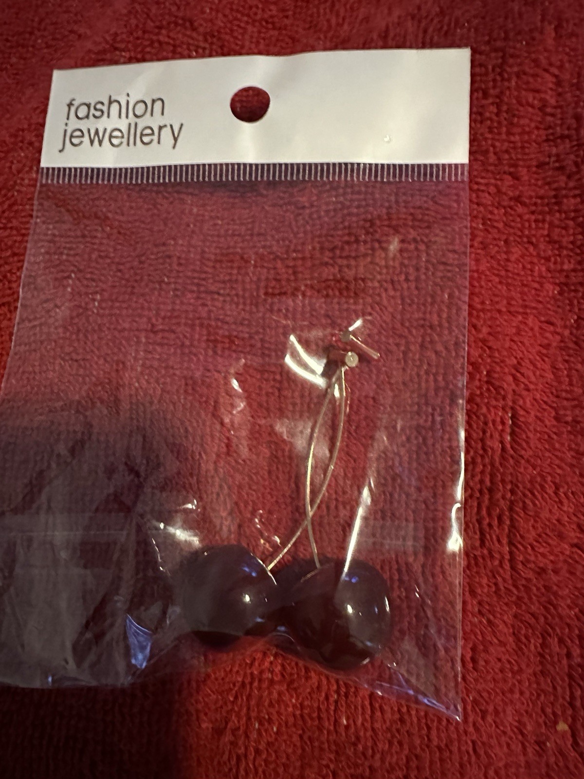 Red Cherry Dangle Drop Earrings Hook Closure Plastic No Stone Lobe