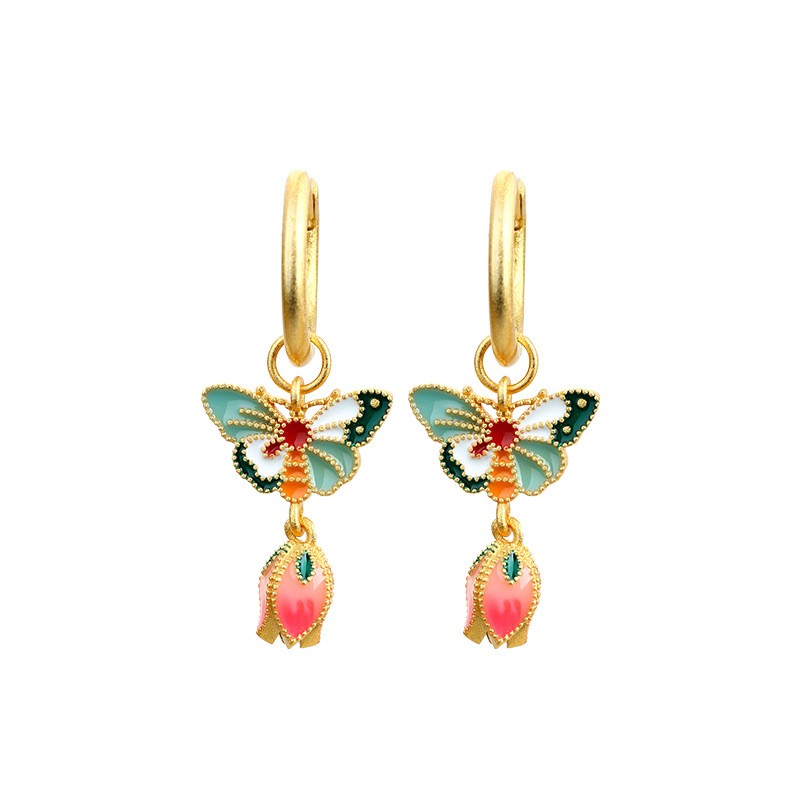 Butterfly Flower Drop Dangle Earrings Gold Tone Hoop Earring Jewelry Party Gifts