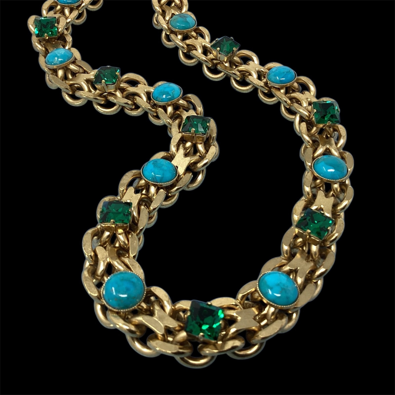 Lanvin Paris Long Necklace / Belt Gold-Tone Turquoise & Green Crystal New + Box