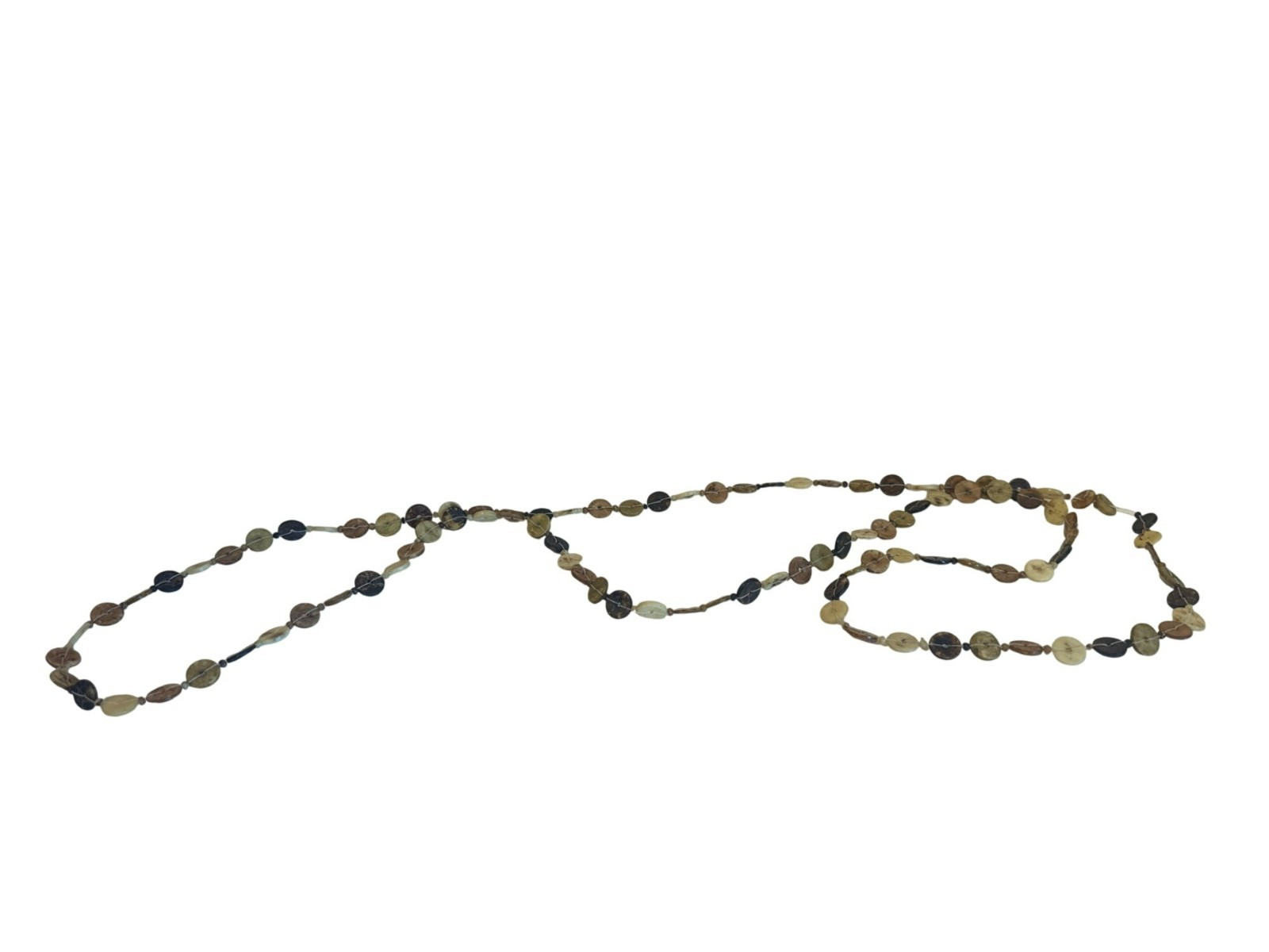Button Necklace Natural Brown Shell Beaded Long Layered Strand Earthy Hippie