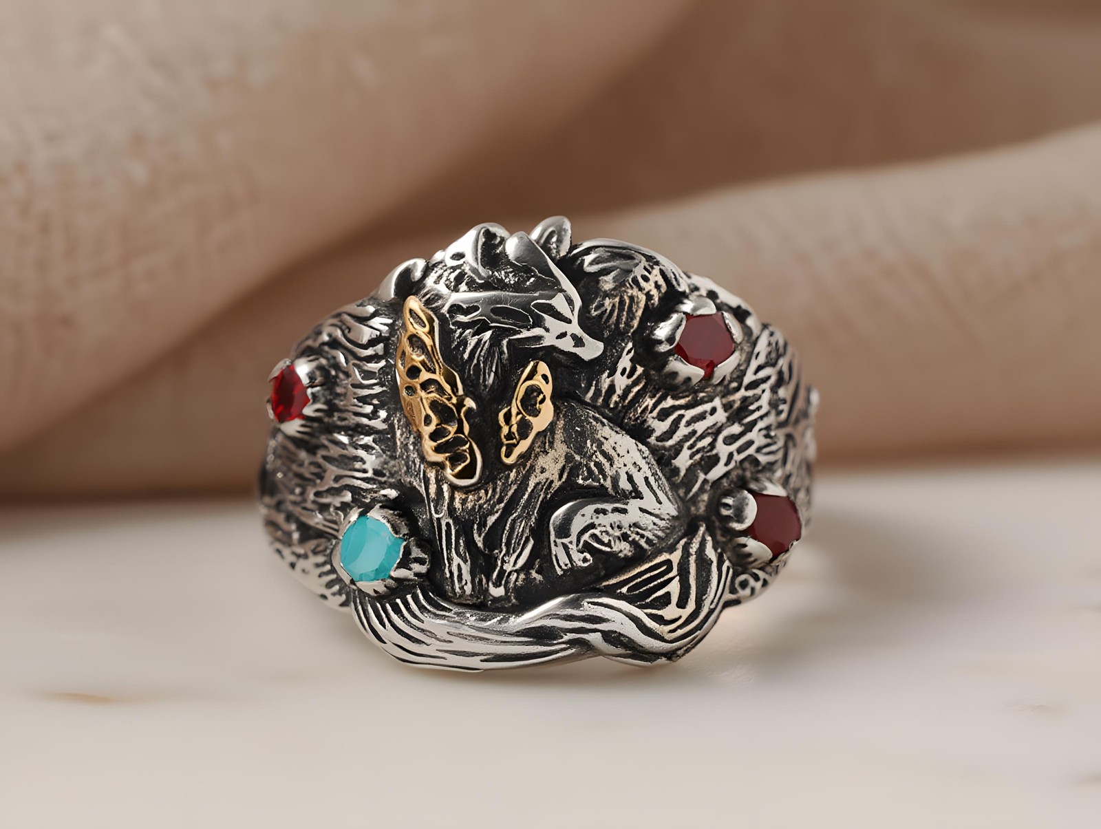 Handcrafted Wolf Ring ,Adjustable Nature Inspired Jewelry