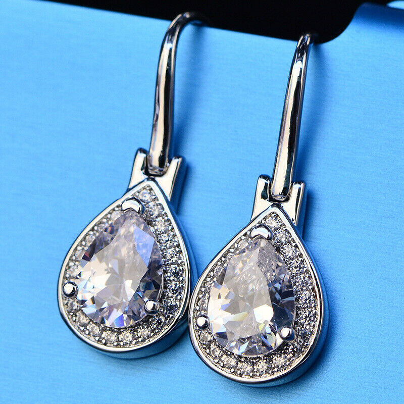925 Silver Filled Wedding Drop Earrings for Women Pretty Cubic Zirconia Jewelry