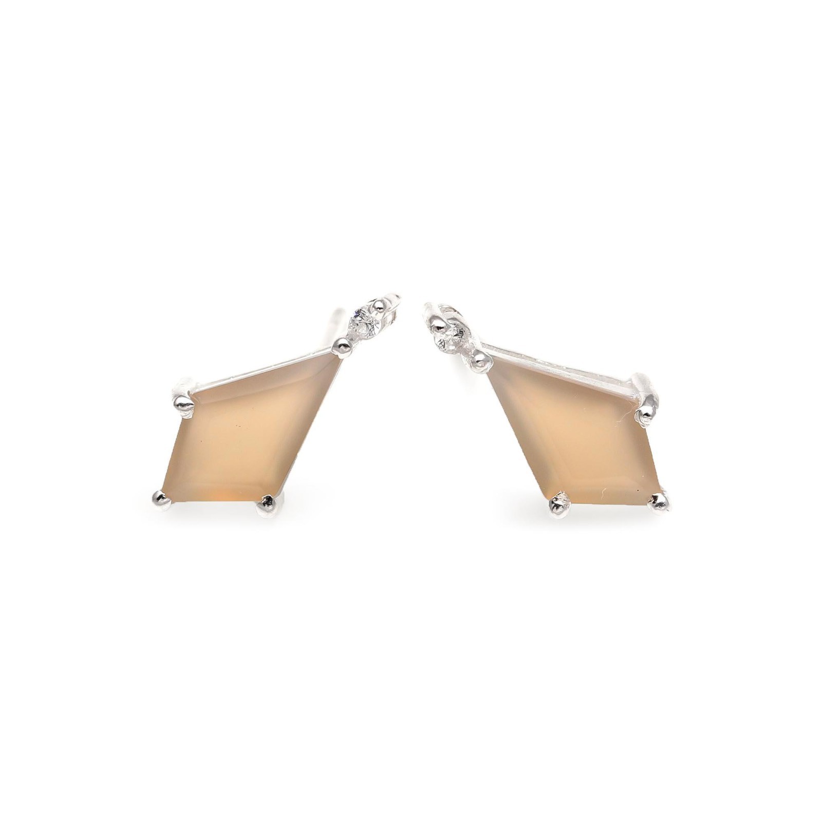 100% Natural Grey Chalcedony Kite Stud Earrings Solid Silver Minimalist Jewelry