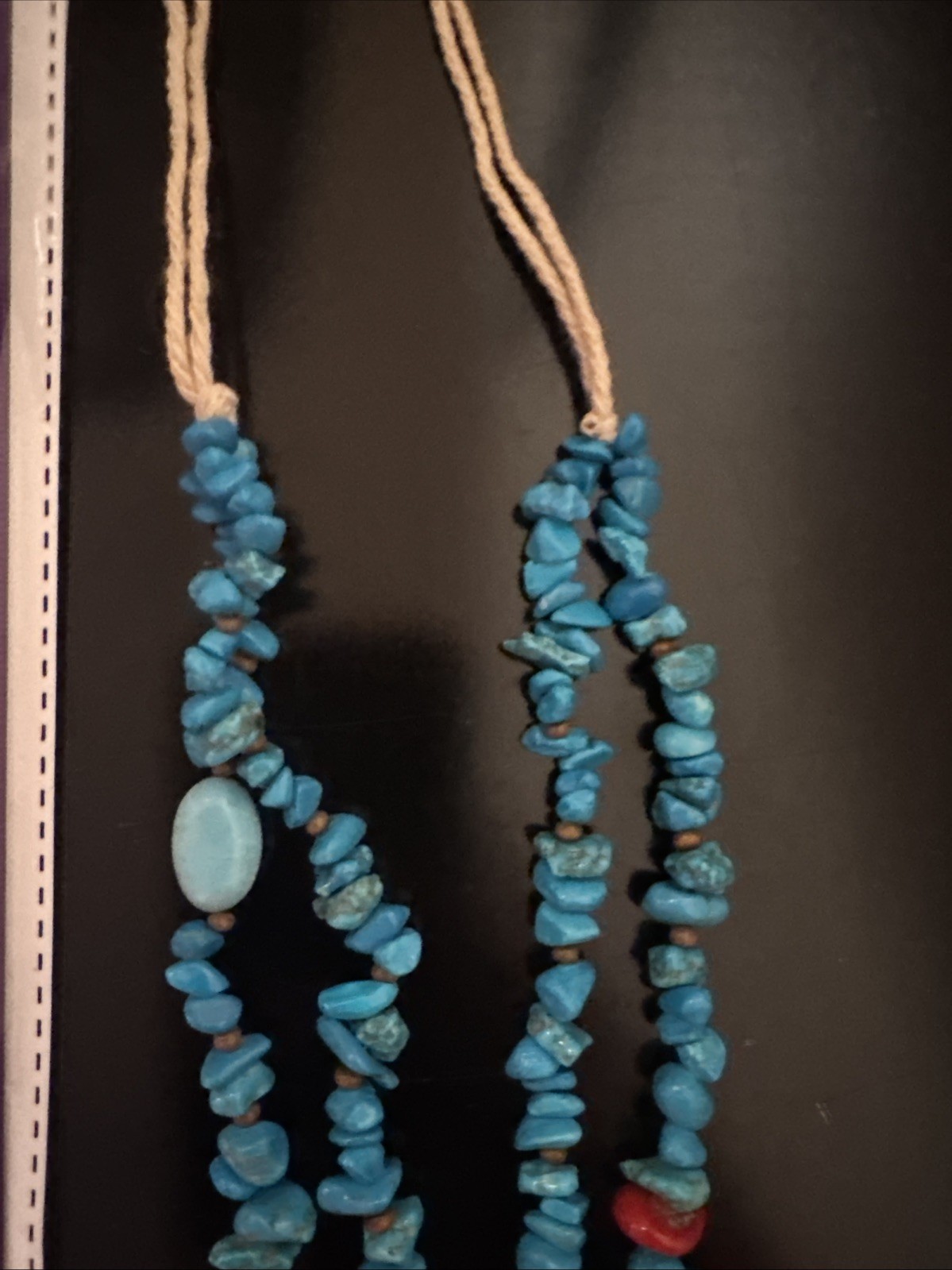Red Coral And Turquoise Double Stranded Beaded Necklace