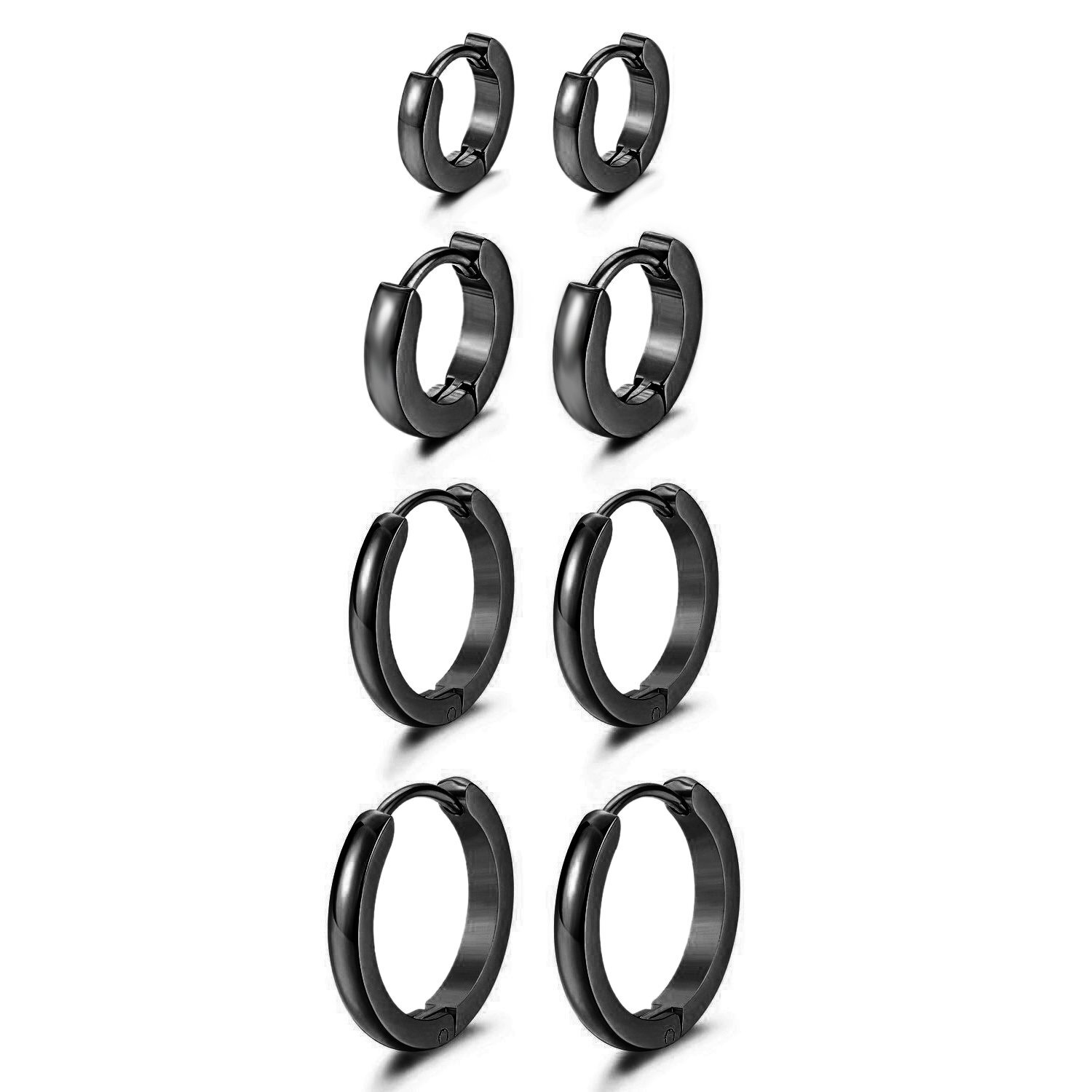 4 Pairs Stainless Steel Small Hinged Huggie Hoop Ear Earrings 7-14mm Women Men