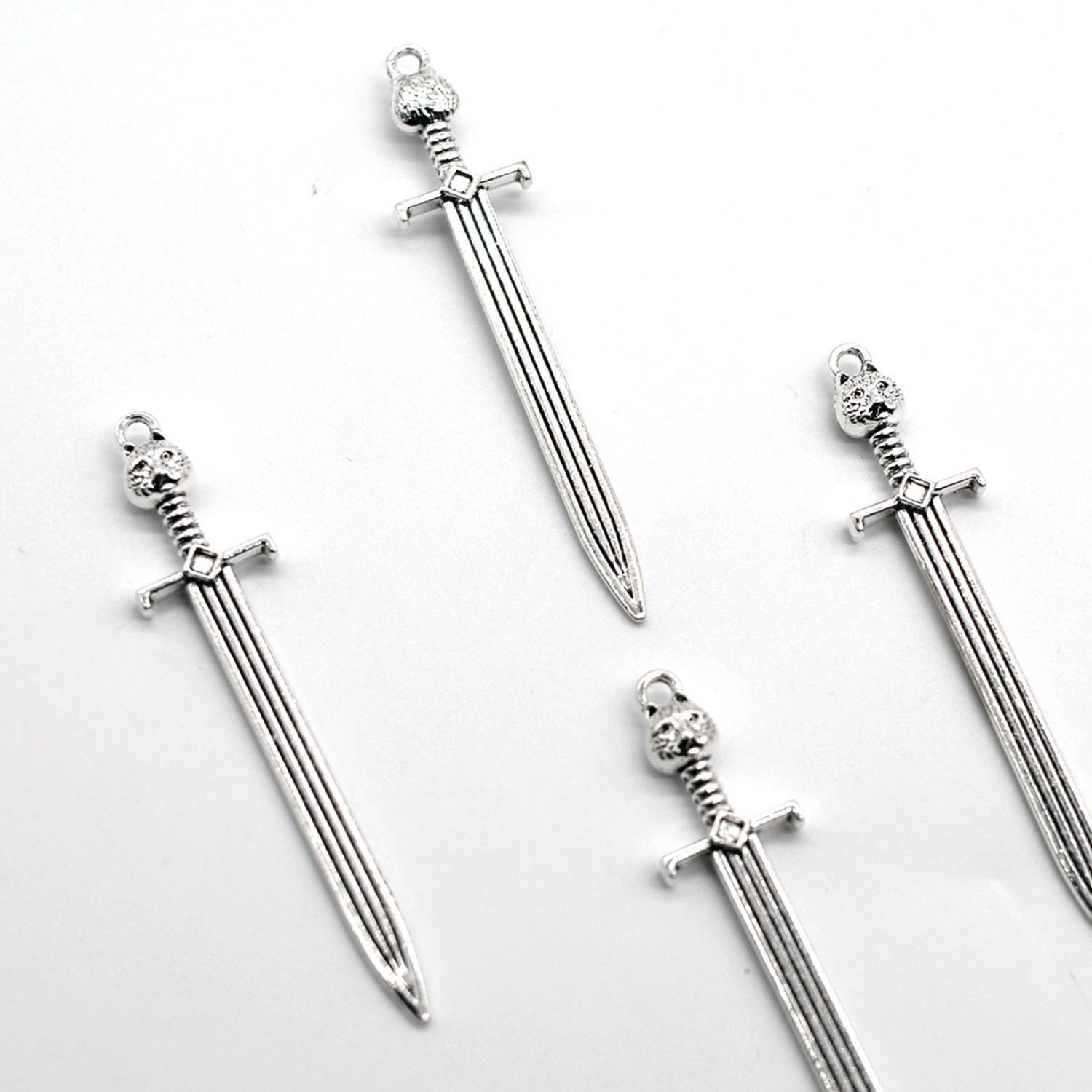 6 or 15PCS, Antique Silver Cat Sword Charm Pendant, 3D Large Charm JHS881
