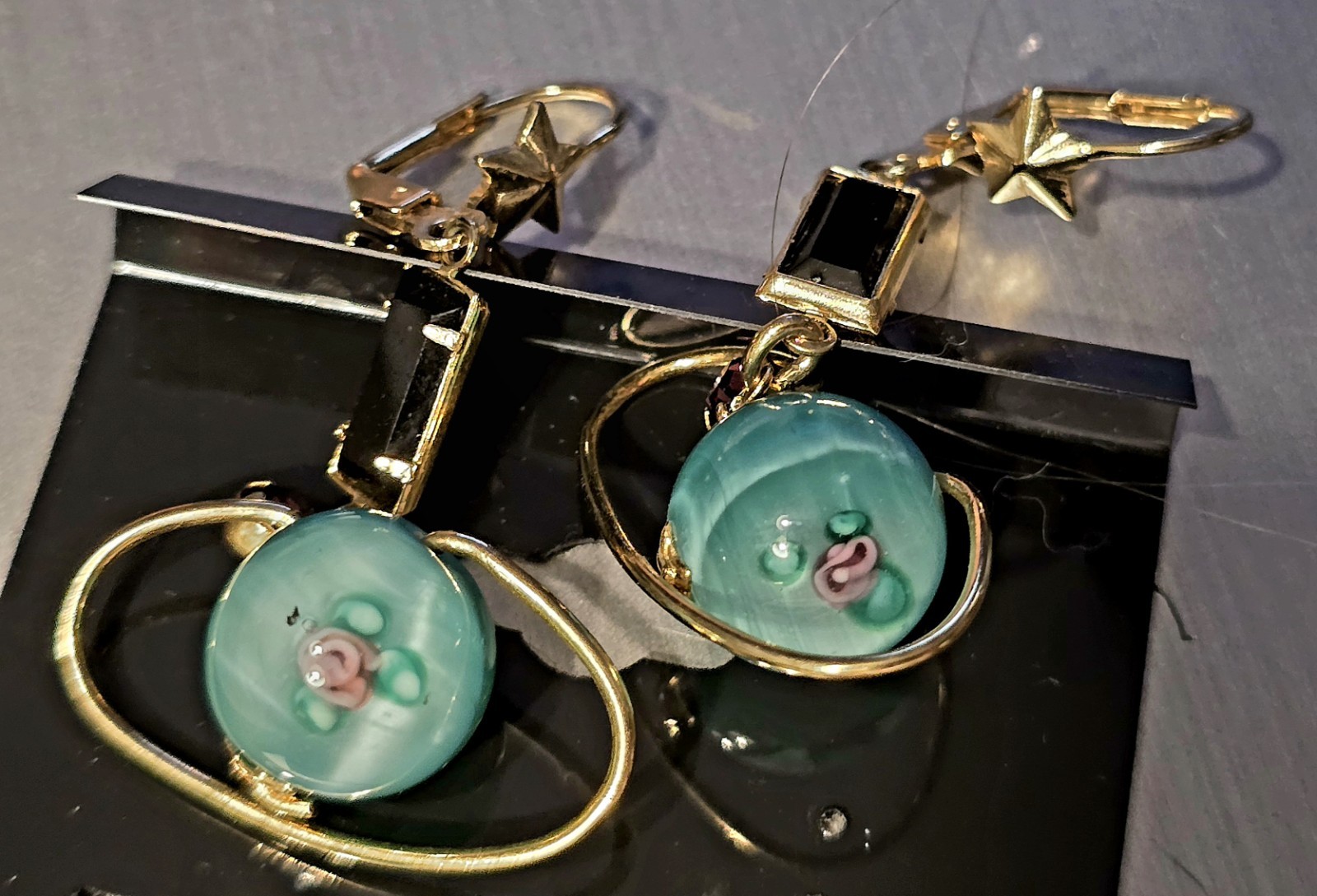 Solar System Earrings Celestial Planets Orbit Gold Tone Dangle Jewelry Preowned