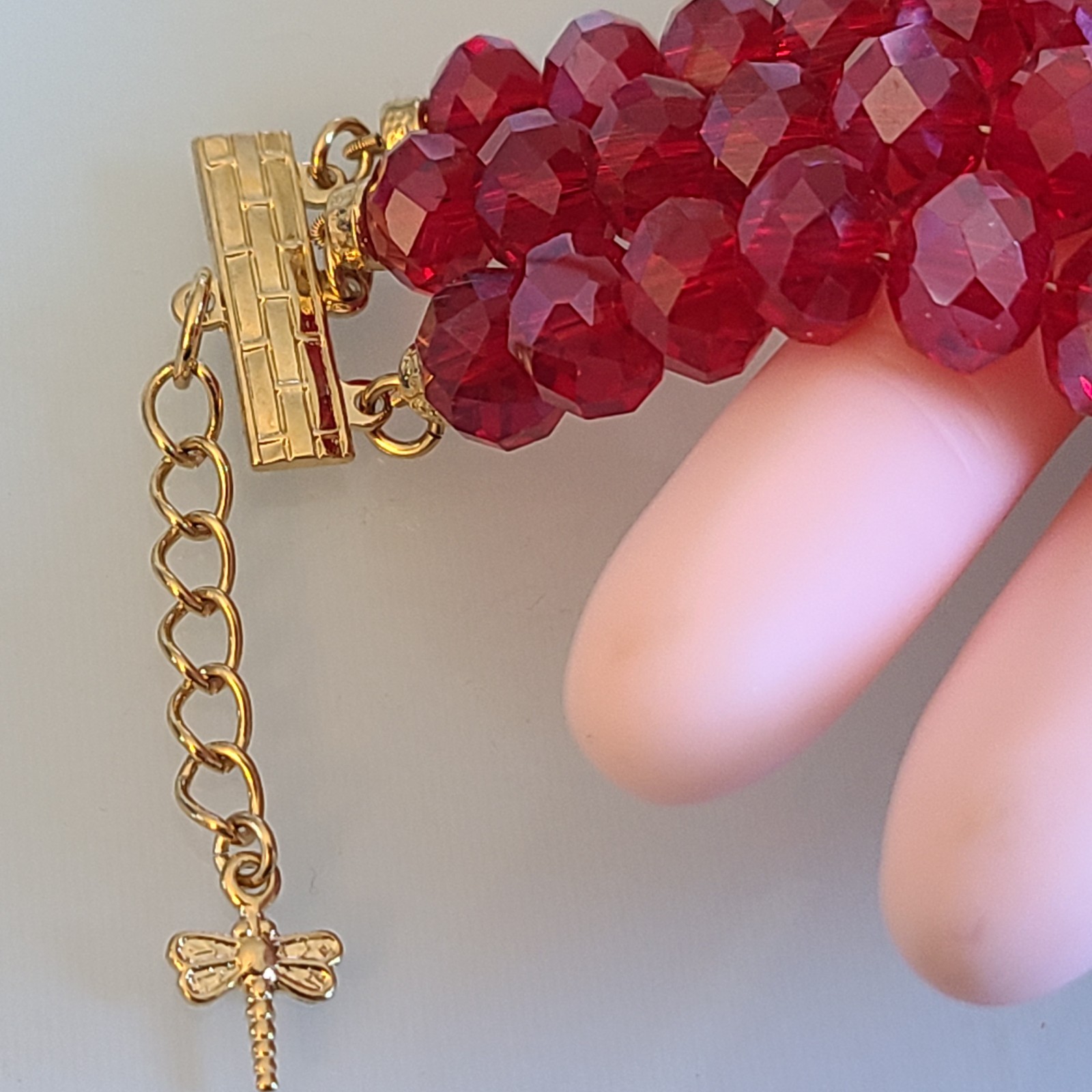 SALE Kirks Folly Dragonfly Desire 3 Strand Crystal Bracelet RUBY RED 9 IN WOW