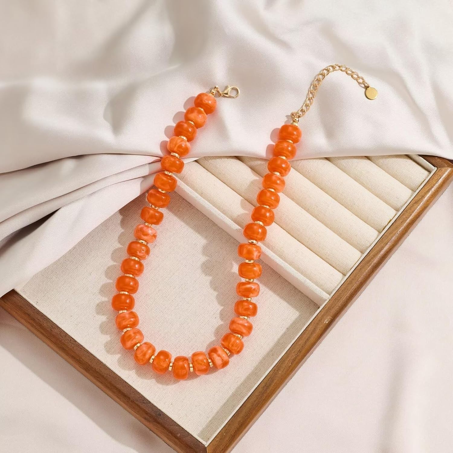 Unique Orange Chunky Bead Necklace with Extender Clasp – Chic Gift Idea