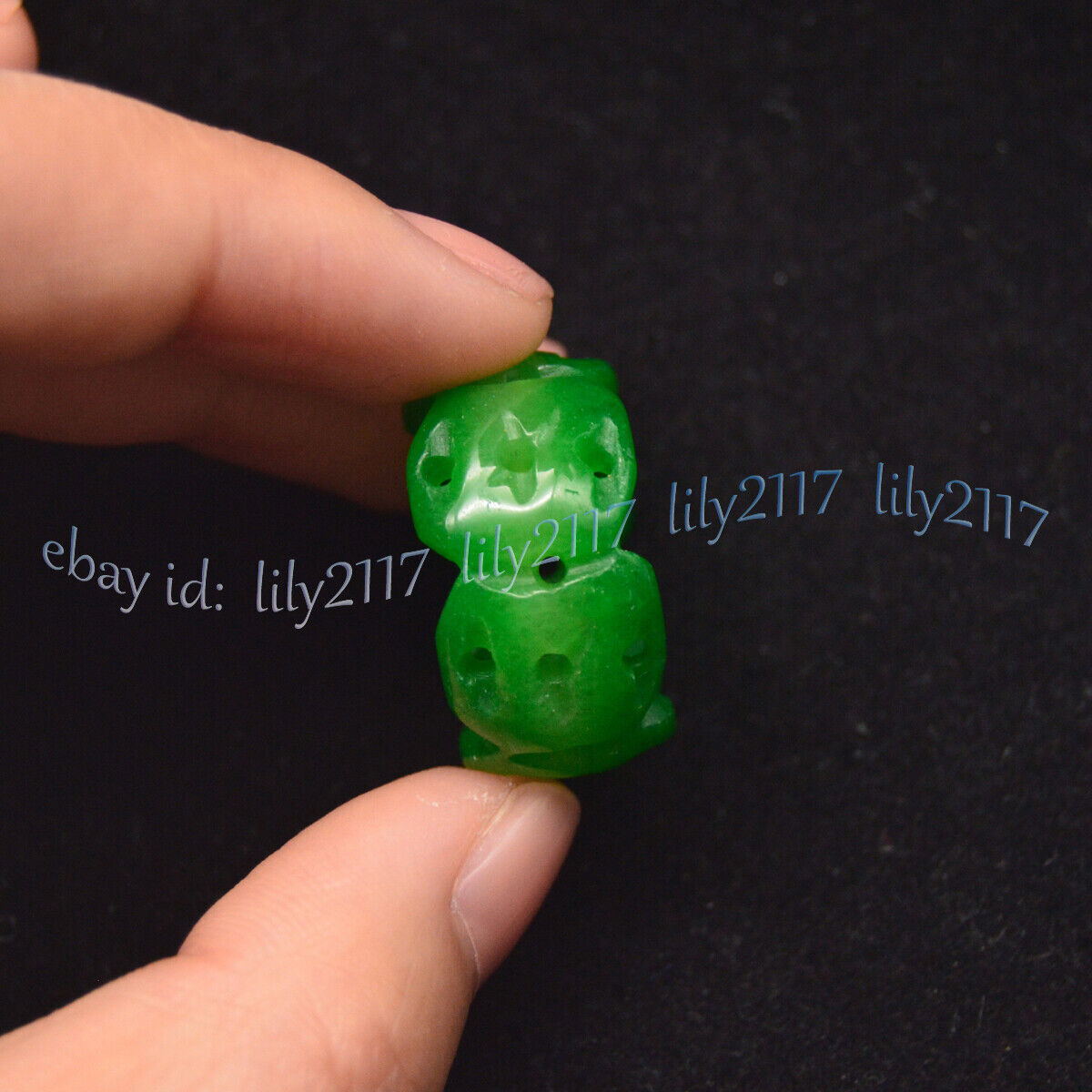 Chinese Natural A Green Jade Jadeite Carved Hollow Out Finger Rings Lucky Amulet