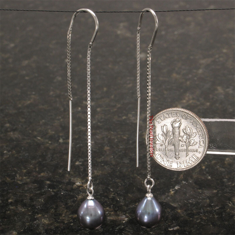 Sterling Silver Box Chain Pearl Threader Earrings (Multiple Colors)
