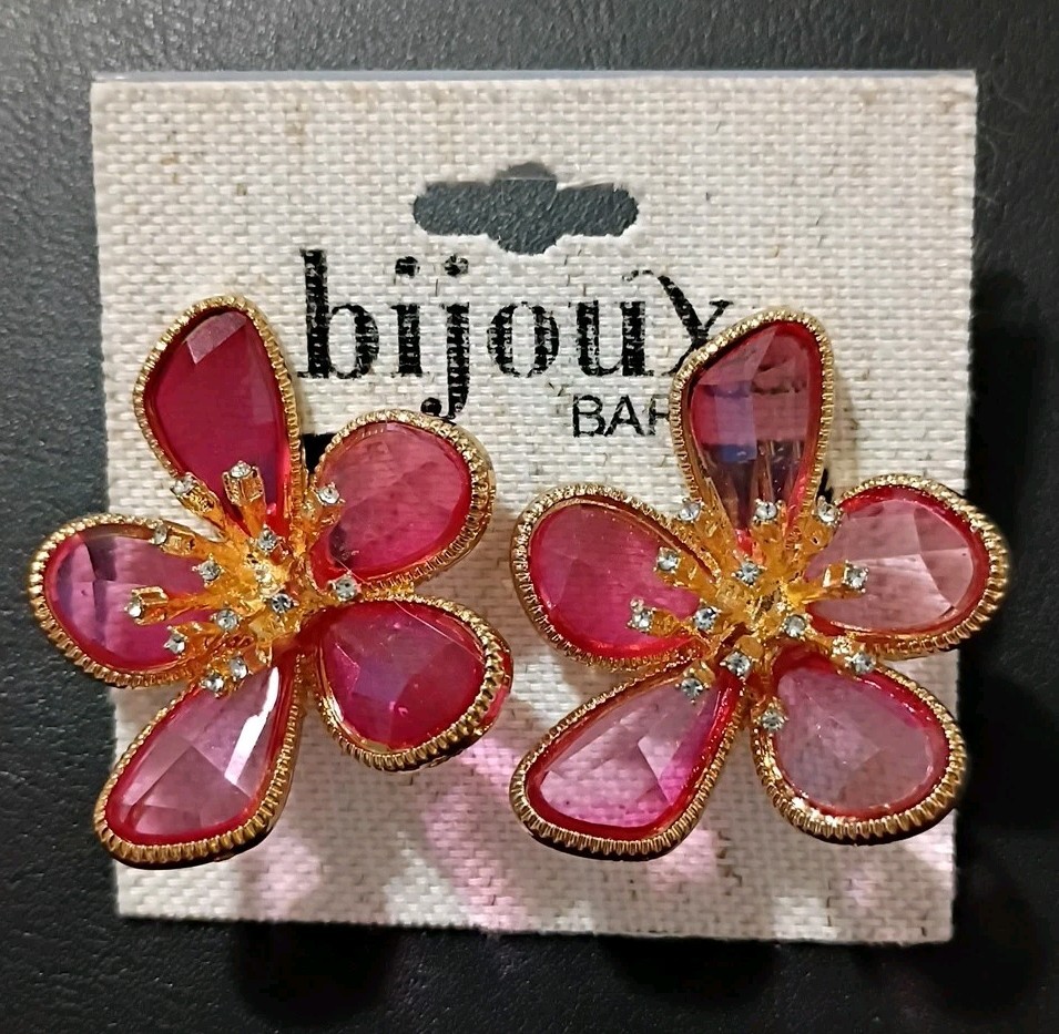 NWT Bijoux Bar Gold Crystal Flowers Exotic Stunning! Large
