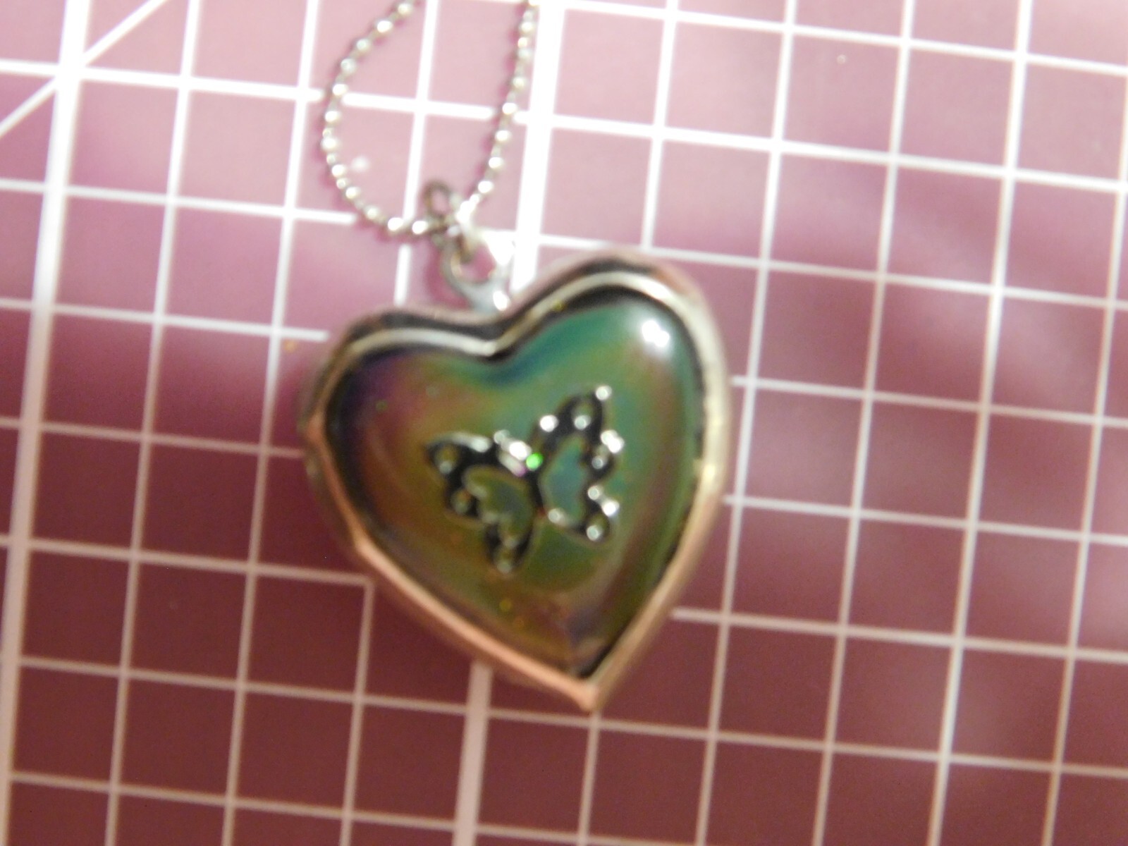 Marked Adult Jewels 18.5″ Butterfly Mood-Stone Photo-Locket Necklace Lobster #9