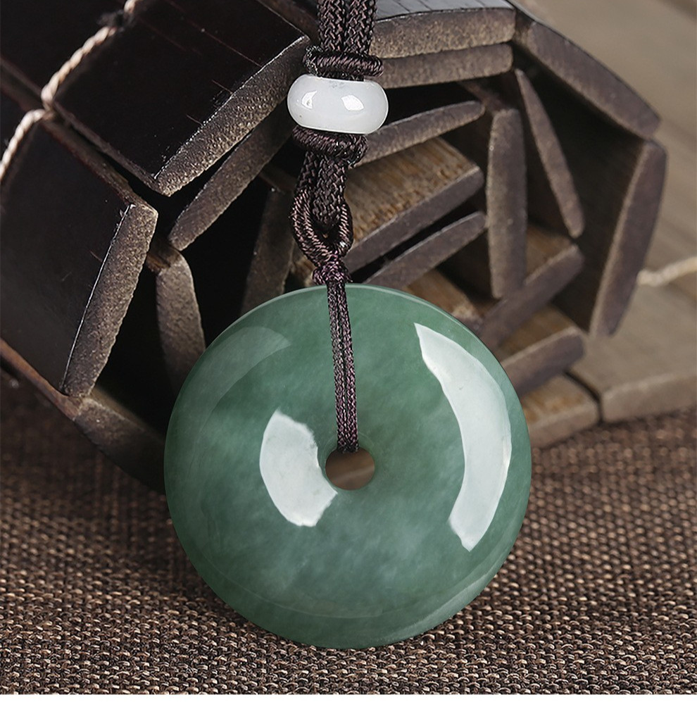 Green Waxy Icy Jade Safety Buckle Pendant Natural A Grade Holiday Lucky Present