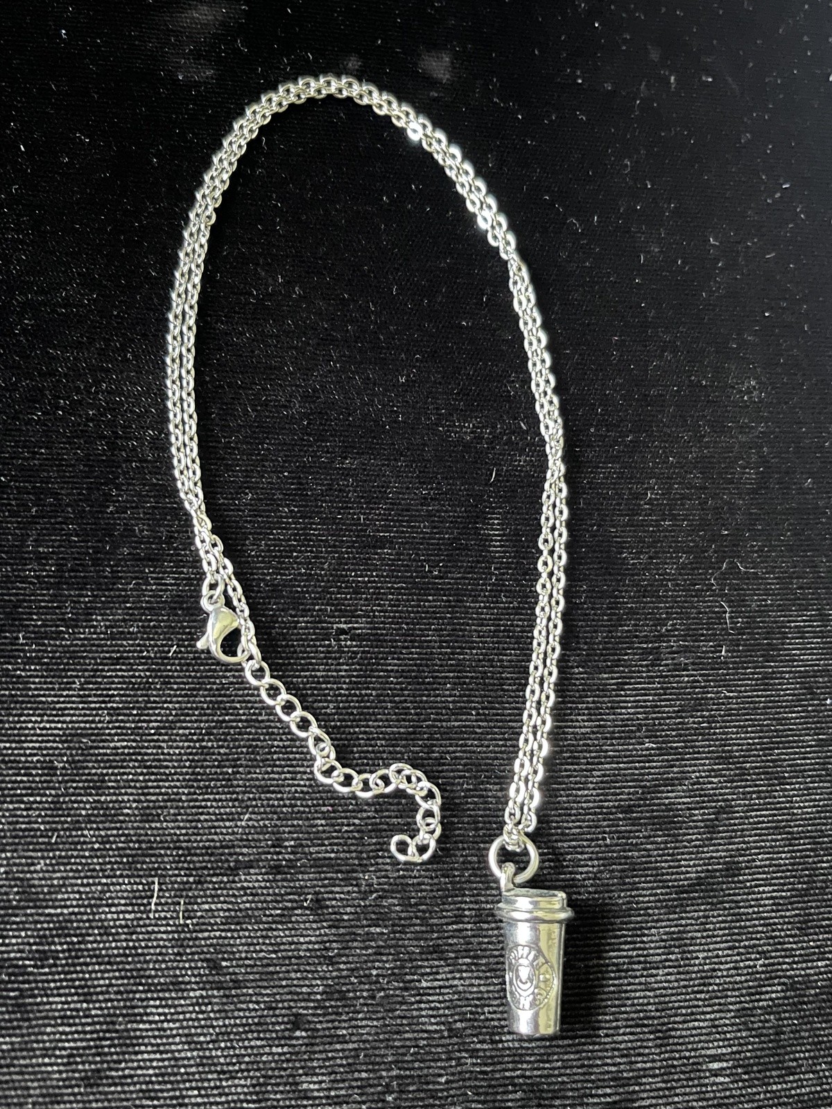 Silver Tone Coffee Cup Pendant Necklace Double Chain 16-18 Inch Cute silver tone