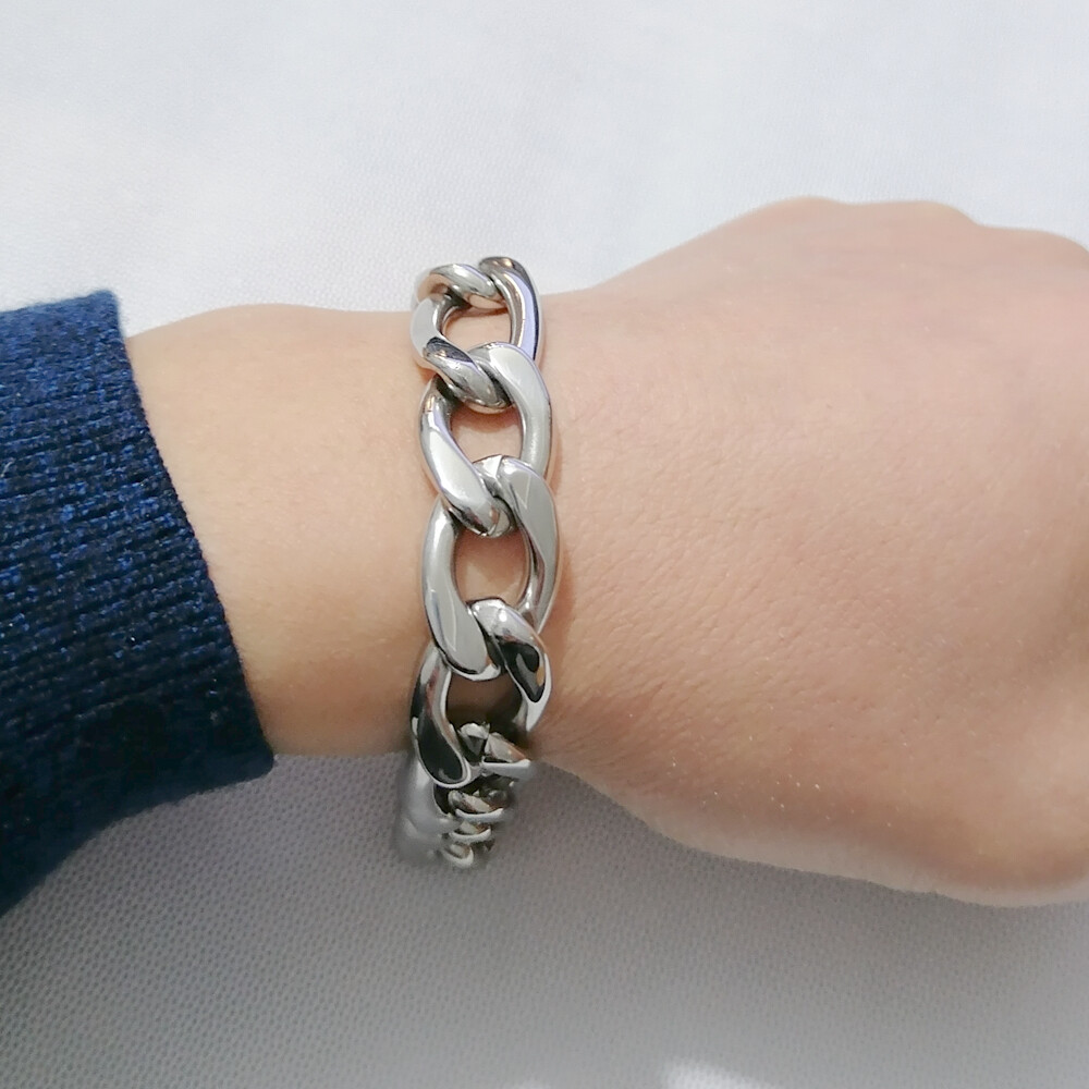 Large Figaro Link W:12MM stainless steel Silver Men bracelet or necklace 8-36in