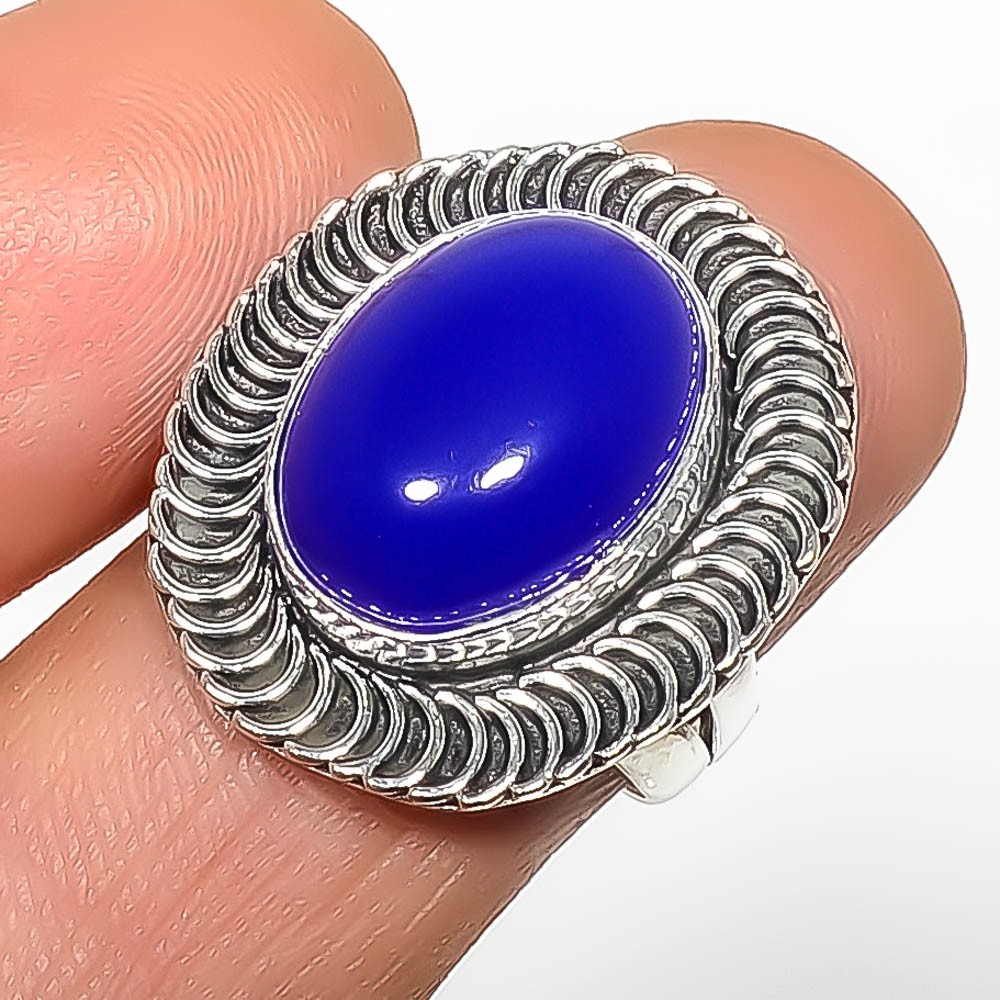 Blue Onyx Gemstone 925 Silver Plated Jewelry Ring s.8 TR7787-430