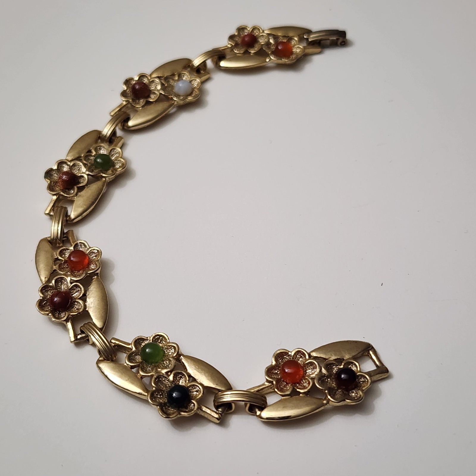 Vintage Gold Tone Multicolor Glass Stone Tennis Bracelet 6.5 Inches