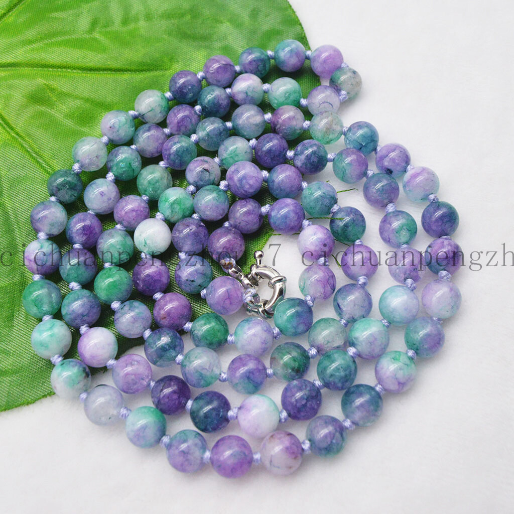 Natural 8mm Purple Green Multicolor Jade Round Gems Beads Necklace 16-36”