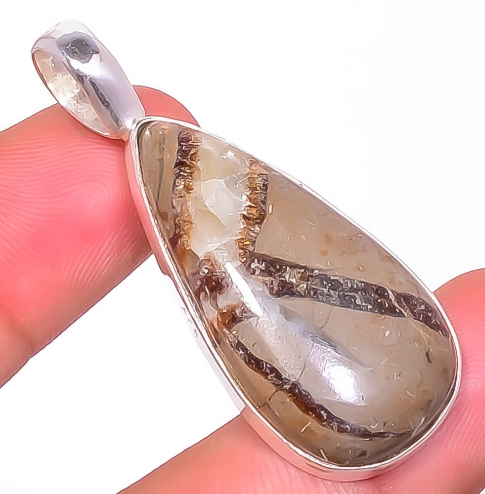 Natural Septerian Stone Gemstone 925 Silver Plated Pendant 1.95″ TP7785-150