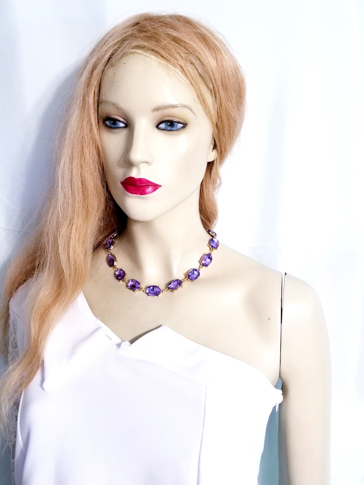 Purple Crystal Choker Rhinestone Necklace Bracelet Set Bridal Prom Pageant
