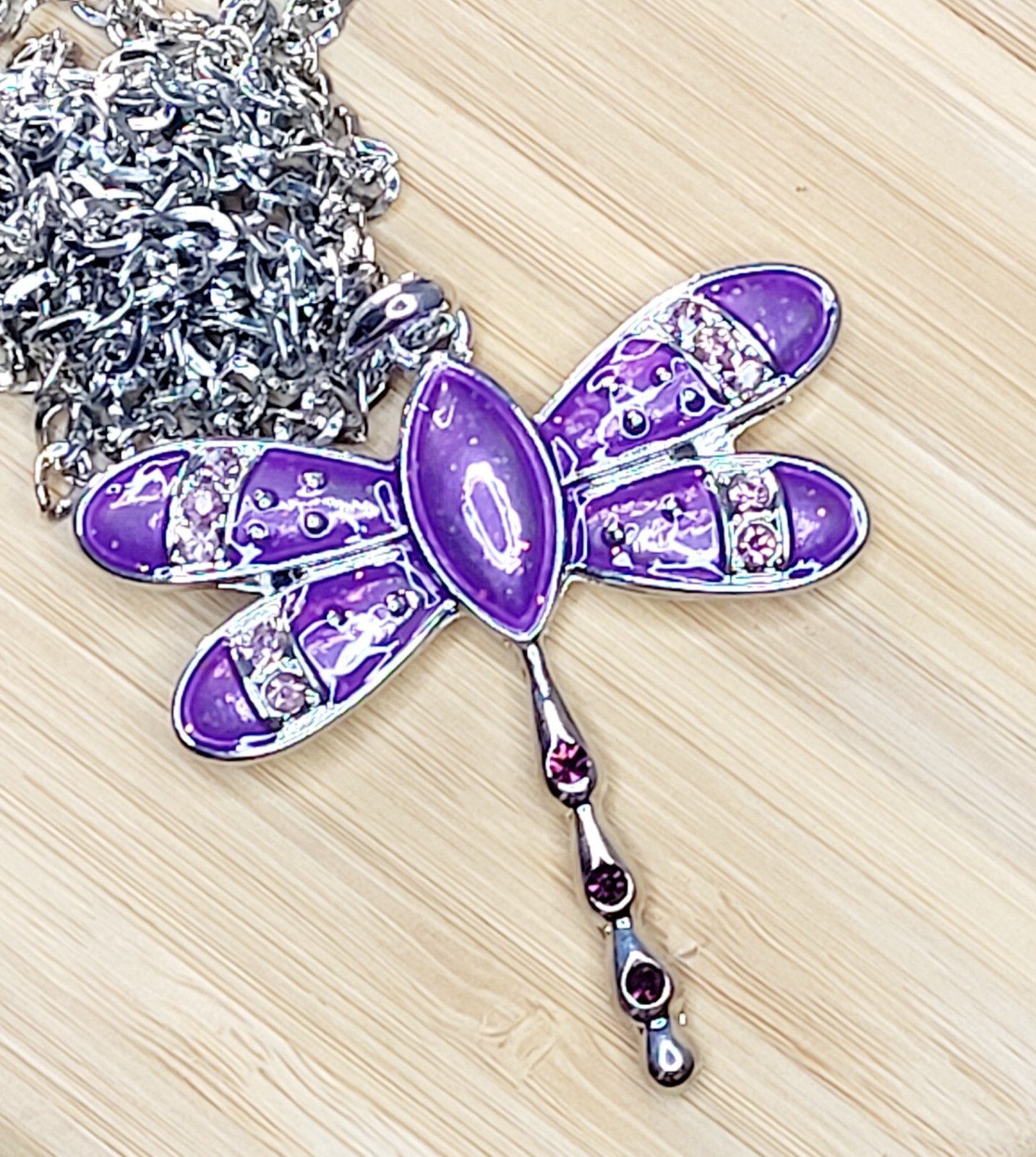 PURPLE DRAGONFLY Pendant Vintage NECKLACE with Gift Bag BRAND NEW !