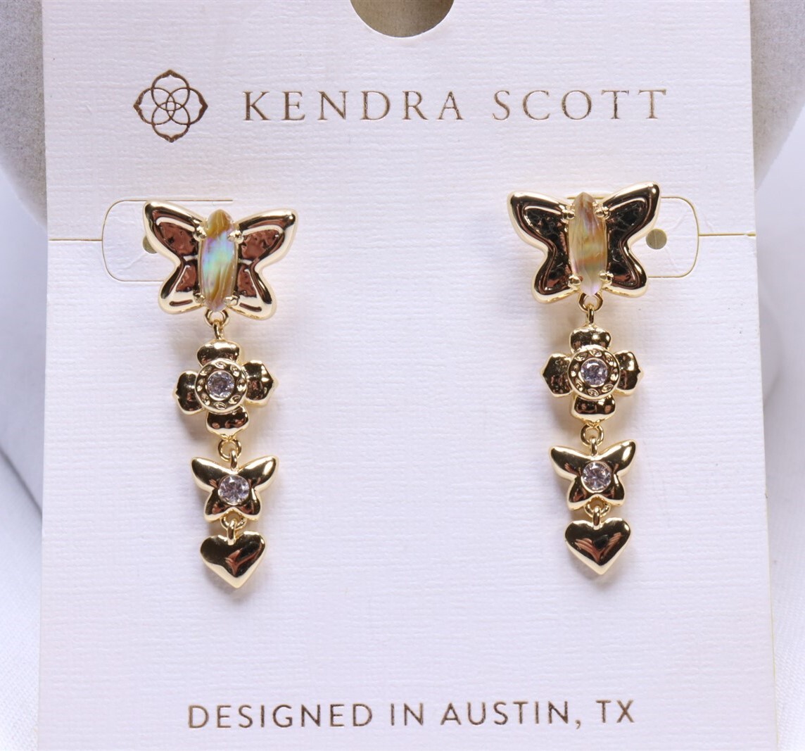 Kendra Scott Lily Mix 14K Gold Over Brass Linear Butterfly Earrings $48 New