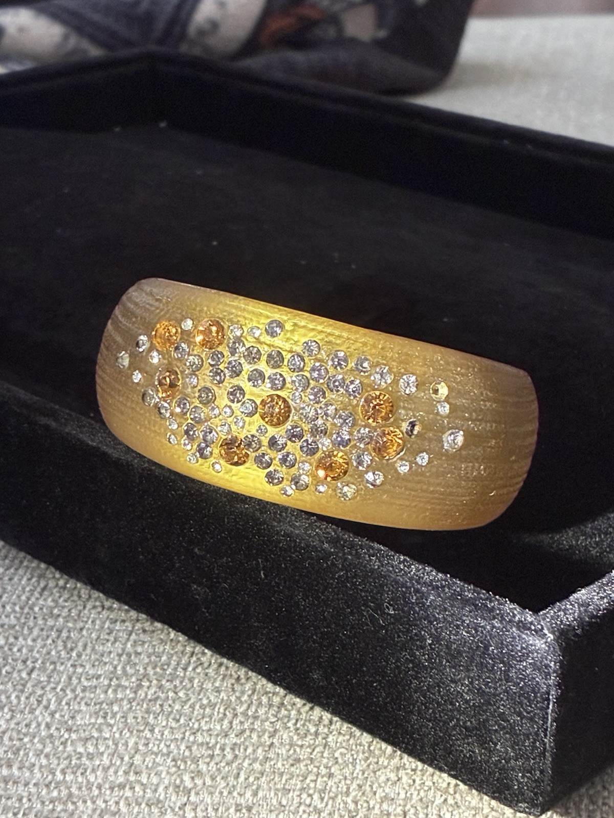 Alexis Bittar Gold Wide Lucite Star Dust Crystals Textured Bangle Bracelet