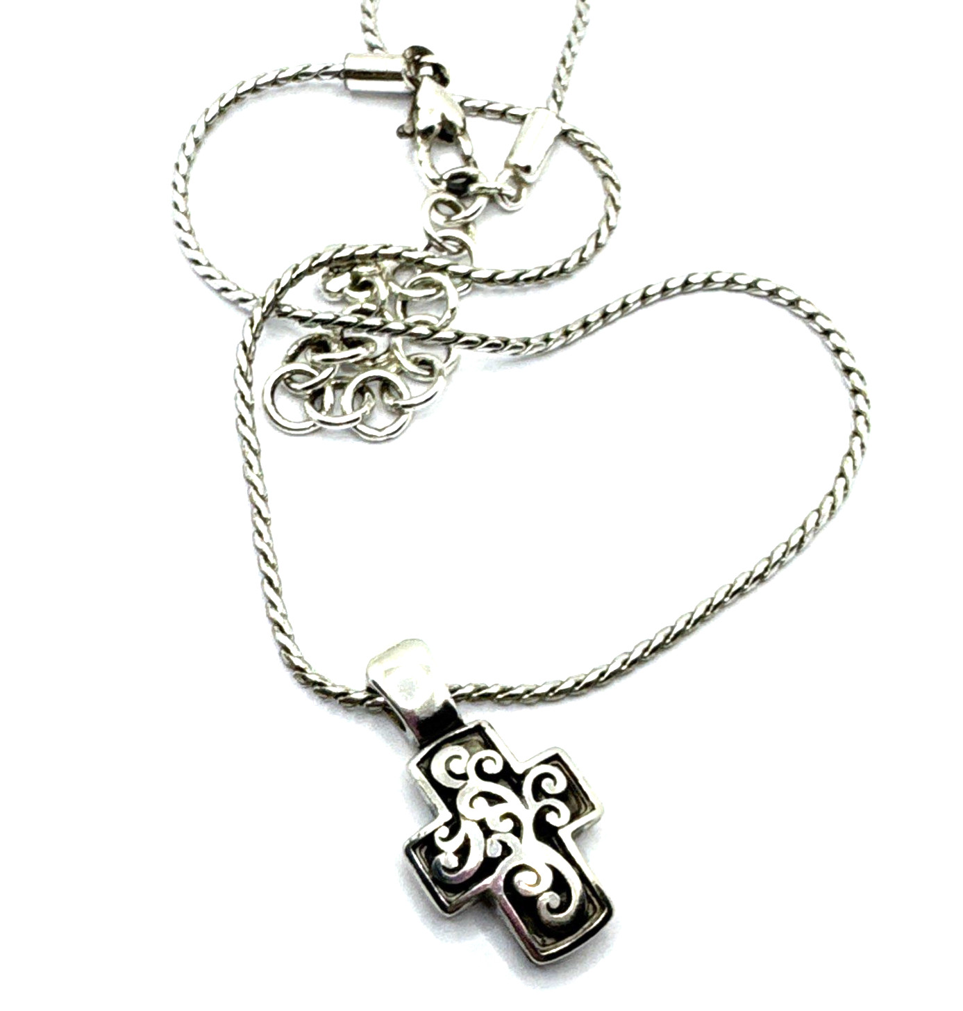 Brighton Sacred Cross Contempo Crystal Encrusted Reversible Silver Necklace 18”