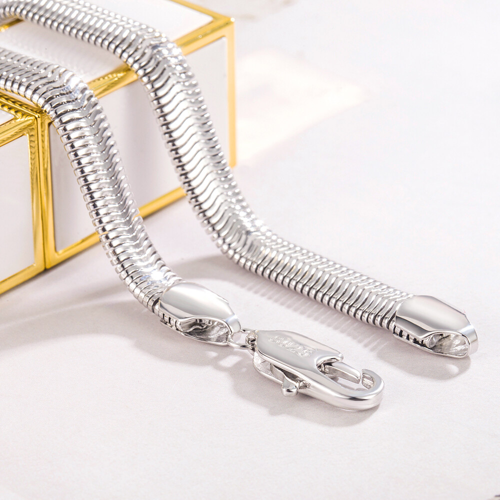Premium 925 Sterling Silver 8mm Flat Soft Snake Chain Necklace for Men & Women