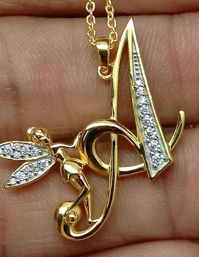 1.50Ct Round Cut Simulated Diamond Charm Initial Letter A 14K Yellow Gold Plated
