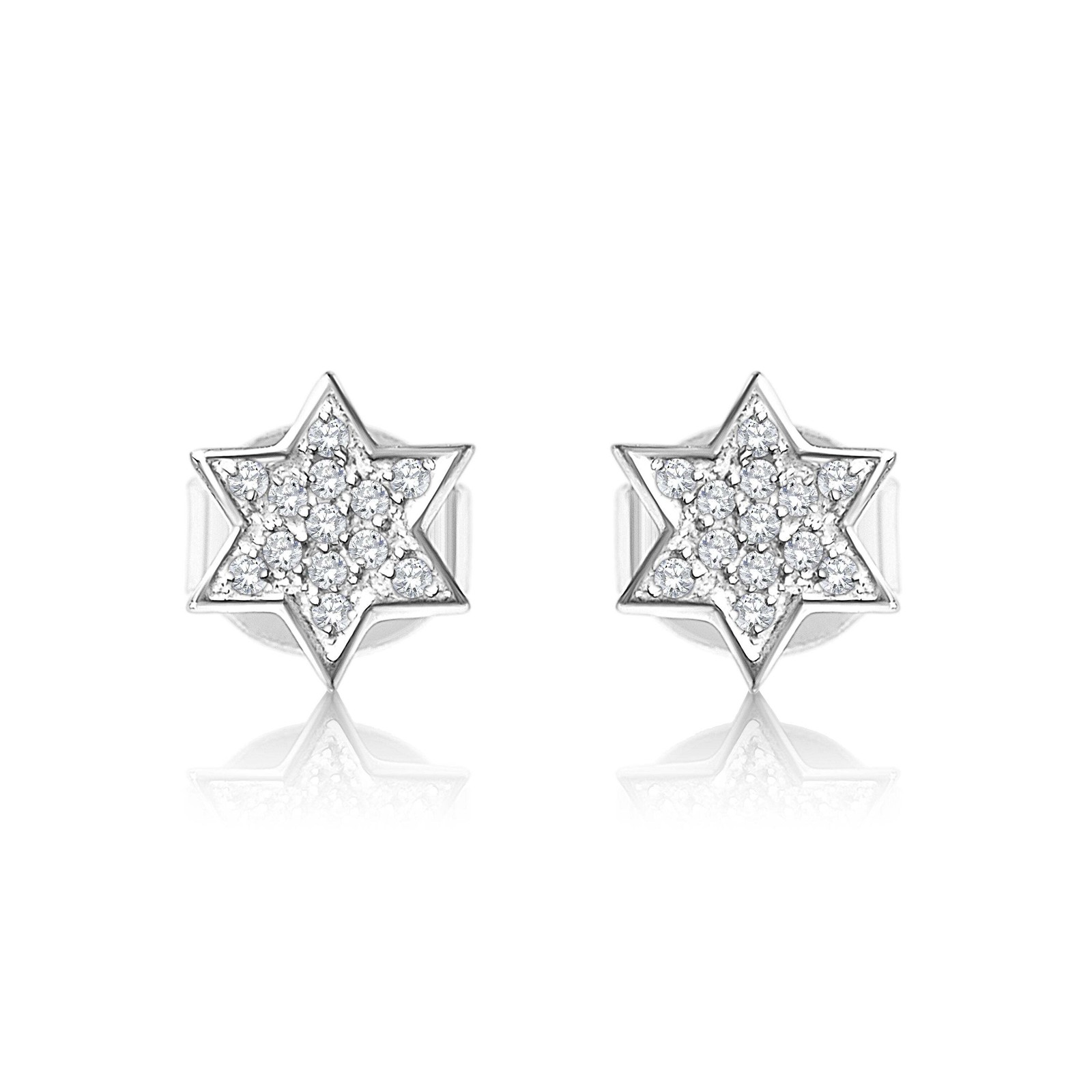 14K White Gold Diamond Star of David Earrings Dainty Studs
