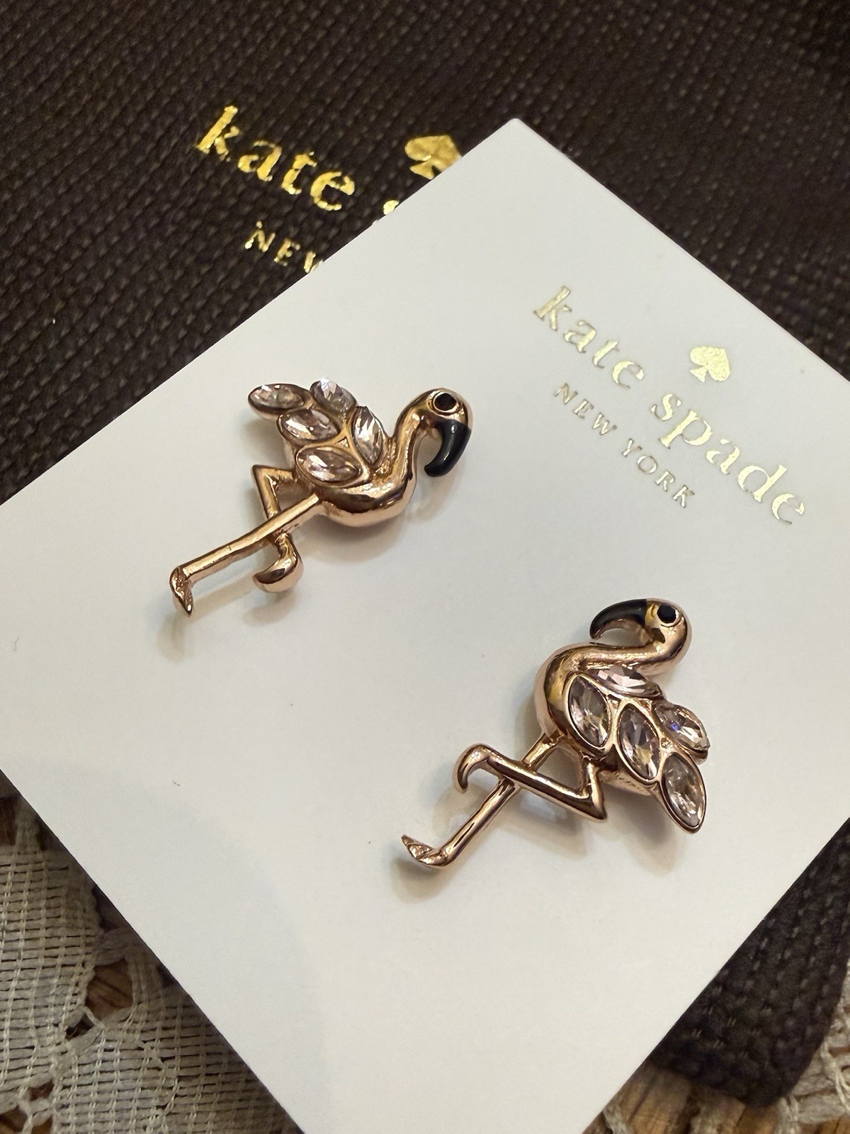 Kate Spade Rose Gold Pink Flamingo Earrings W/Dust Bag. $48 NWT Birds The Word