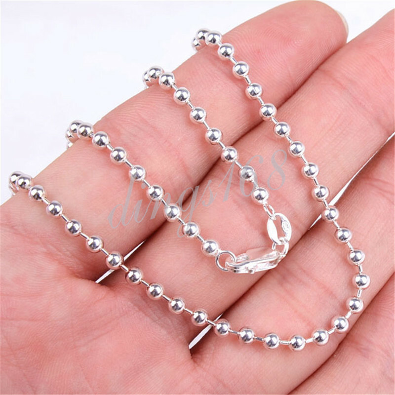 Unisex 18K White Gold Filled Shiny 24inch 3mm wide Bead Ball Necklace Chain H584