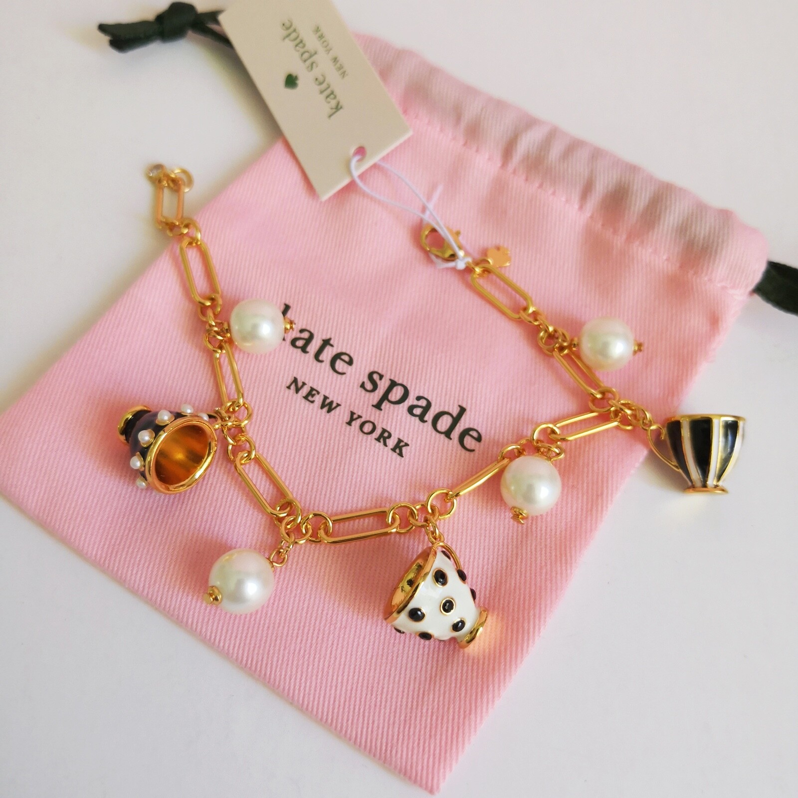 NWT KATE SPADE Alice in Wonderland Teacup Charm Bracele + dust bag O0R00286 $129