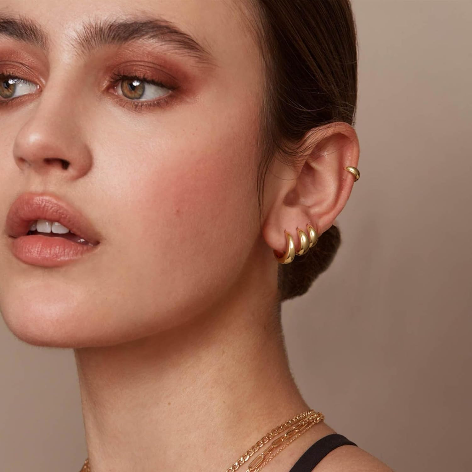 4 Pairs Small Huggie Hoop Earrings for Women, Chunky 14K Gold Plated Earrings St