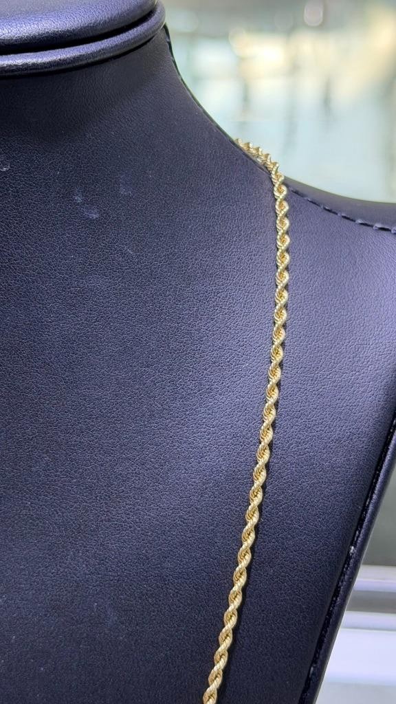 14k Yellow Gold Hand Made Rope Link Design 20″ Length Chain Necklace 10.2 Grams