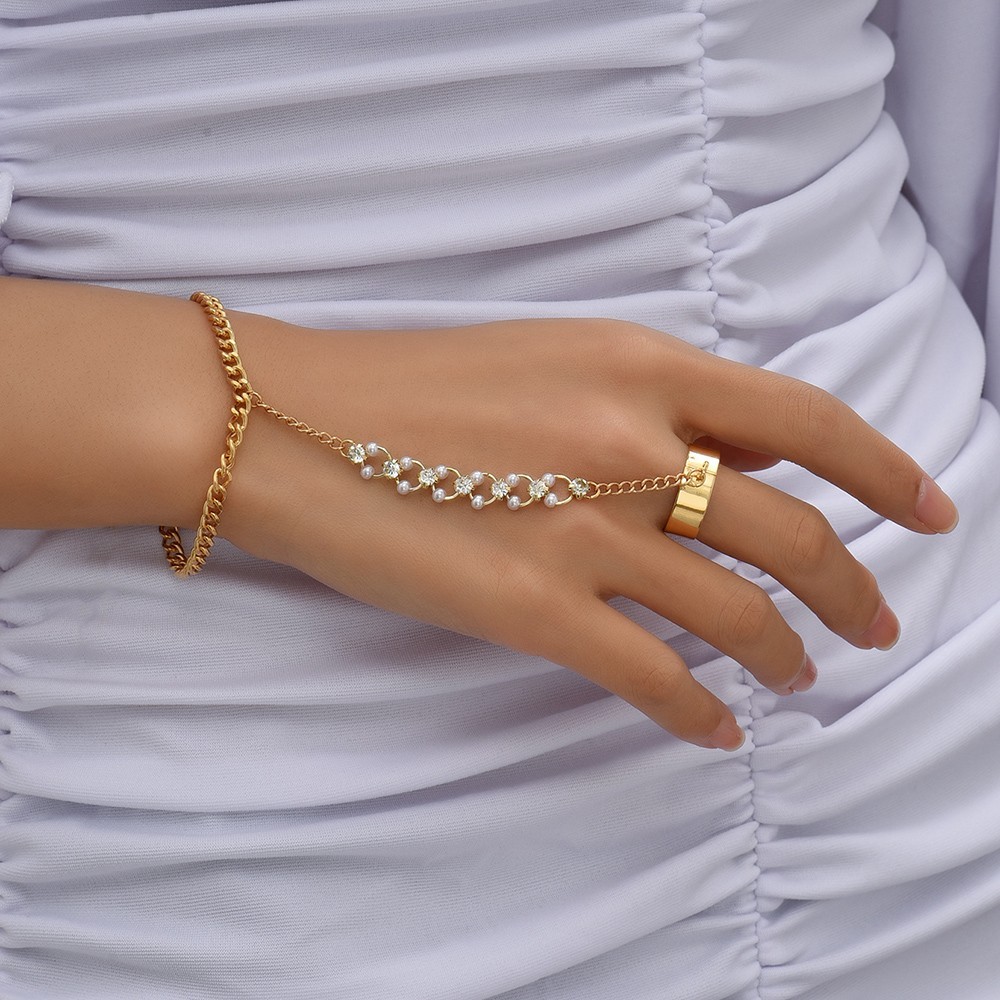 Gold Tone Heart Hand Harness Bracelet Ring Adjustable Chain Finger Bracelet