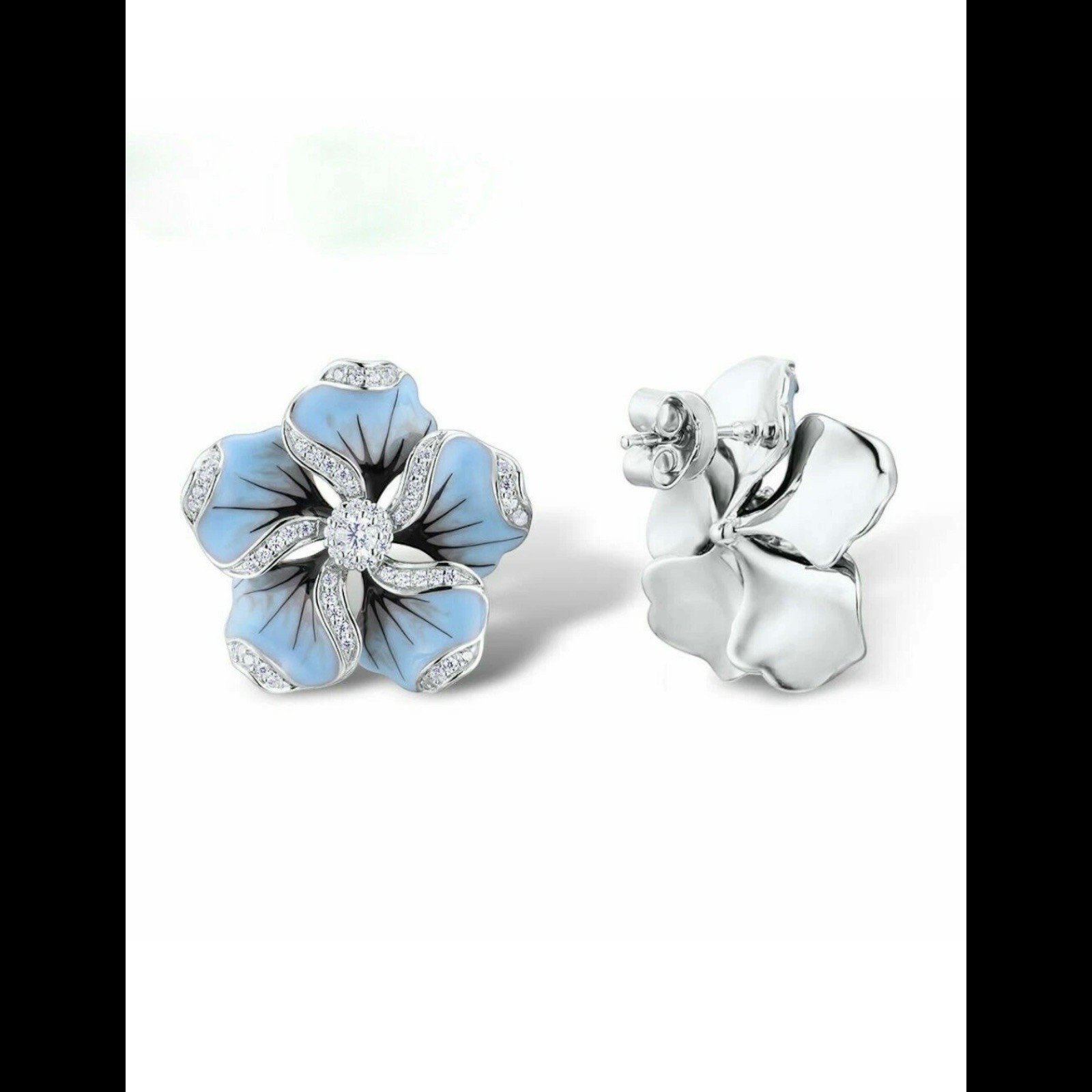 flower 925 Silver Plated Stud Earring Women Cubic Zircon Jewelry A Pair A17