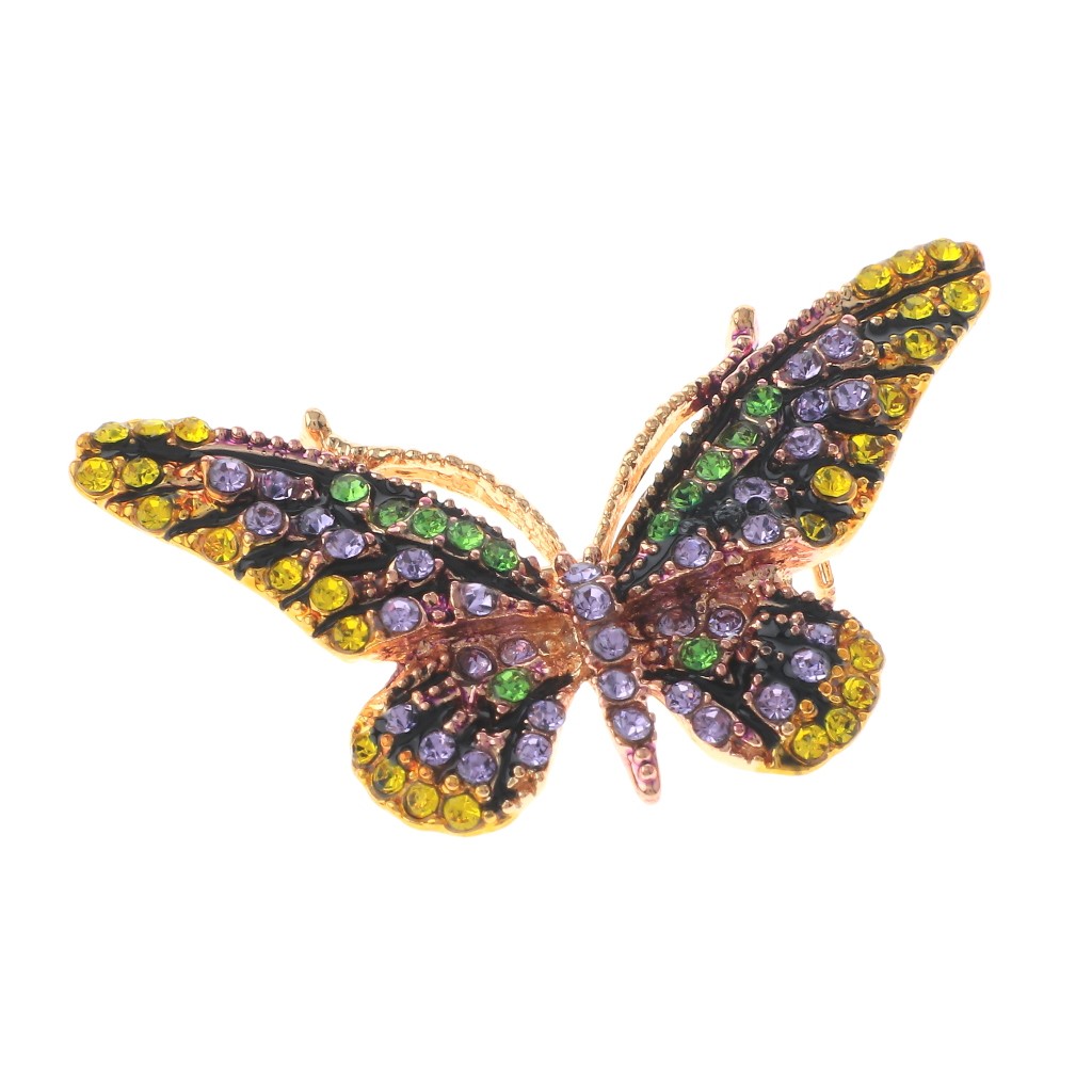 Gold Tone Alloy Metal Crystal Butterfly Brooch With Rhinestone P1173-GYP