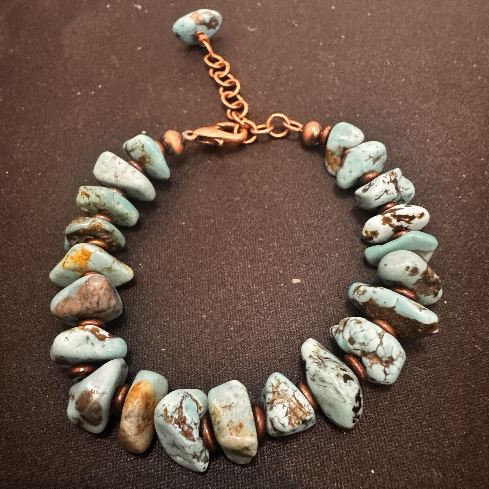 Blue king man Turquoise Bracelet Copper Cable Chain, Adjustable Lobster