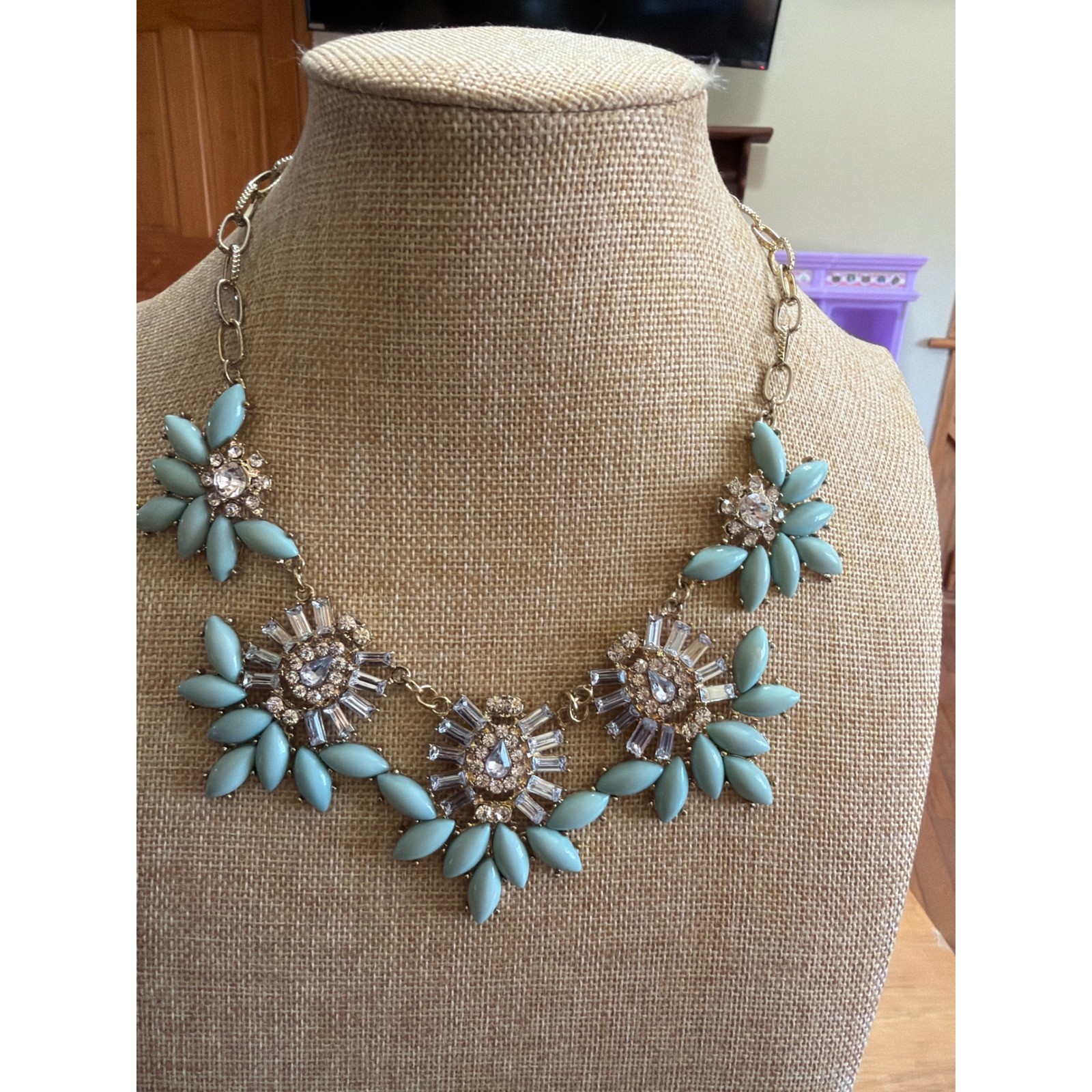 Mixed Media Chunky Statement Necklace Silver Tone Resin Pendant Boho Artsy