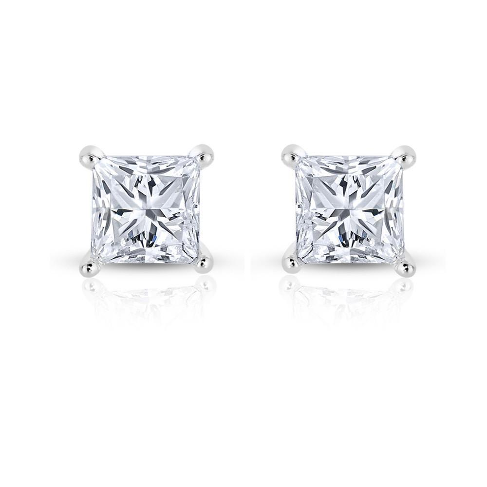 14K Gold Studs Earrings Brilliant Round Cut & Princess Cut 3mm/4mm/6mm/7mm/8mm