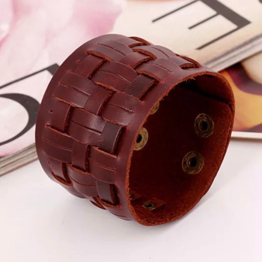 Wide Leather Band Cuff Punk Bracelet Available in Black or Brown