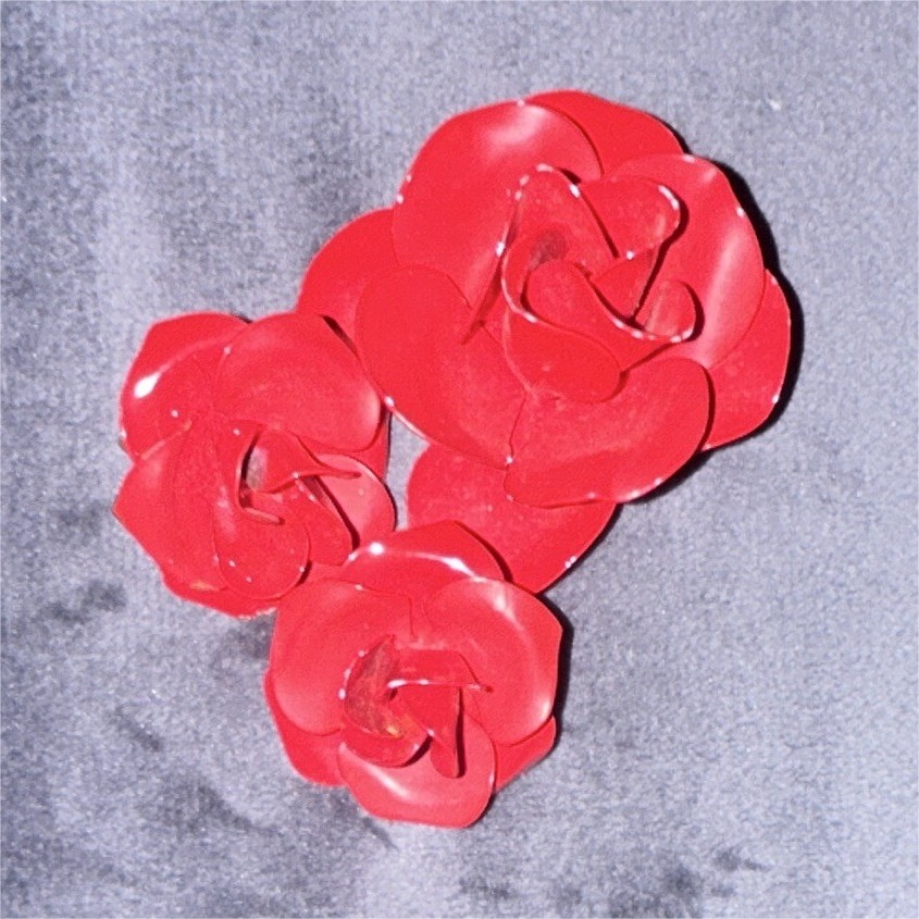 Red Plastic Rose Flower Brooch Pin, and earrings noStone, Flowers & Plants Theme