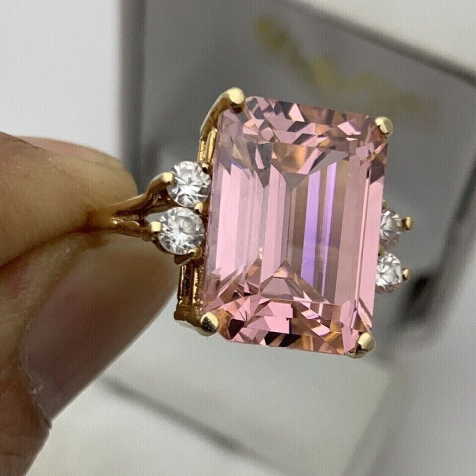 2 Ct Emerald Cut Simulated Sapphire Engagement Ring 14K Yellow Gold Plated